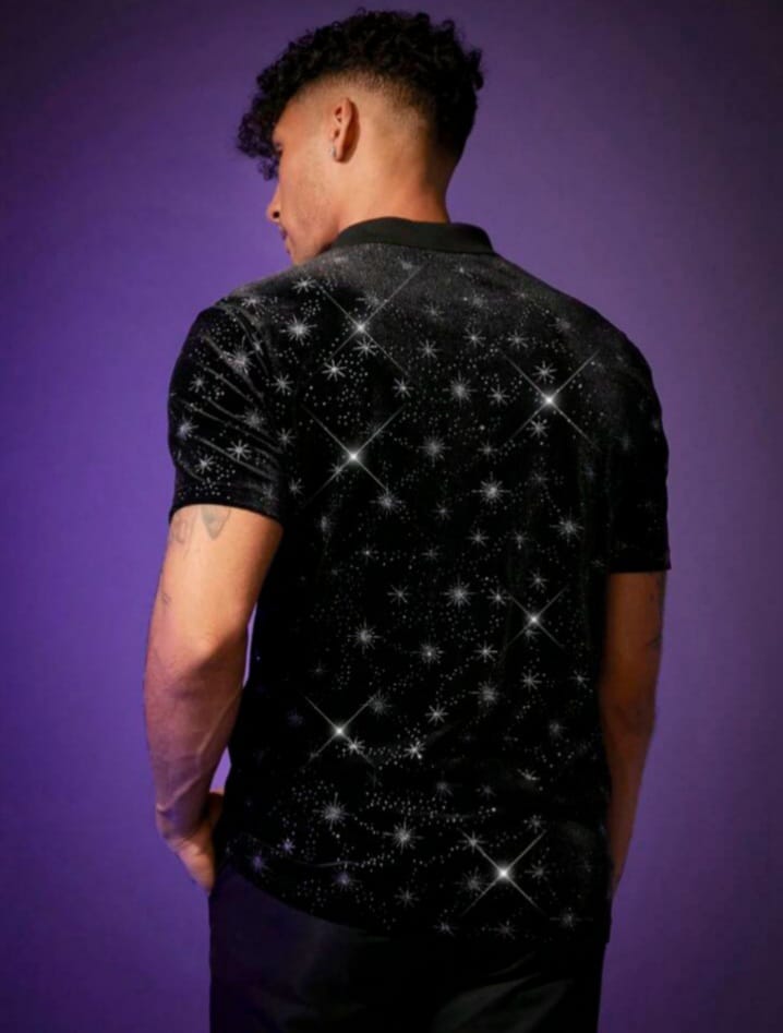 Bonga Boys Men Black Casual Polo Tees With Snowflake Decoration T-Shirt
